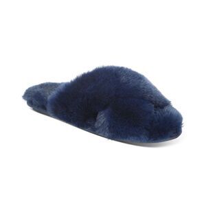 Jenni Womens Crisscross Faux Fur Slide Slippers Navy Sail Extra Large New